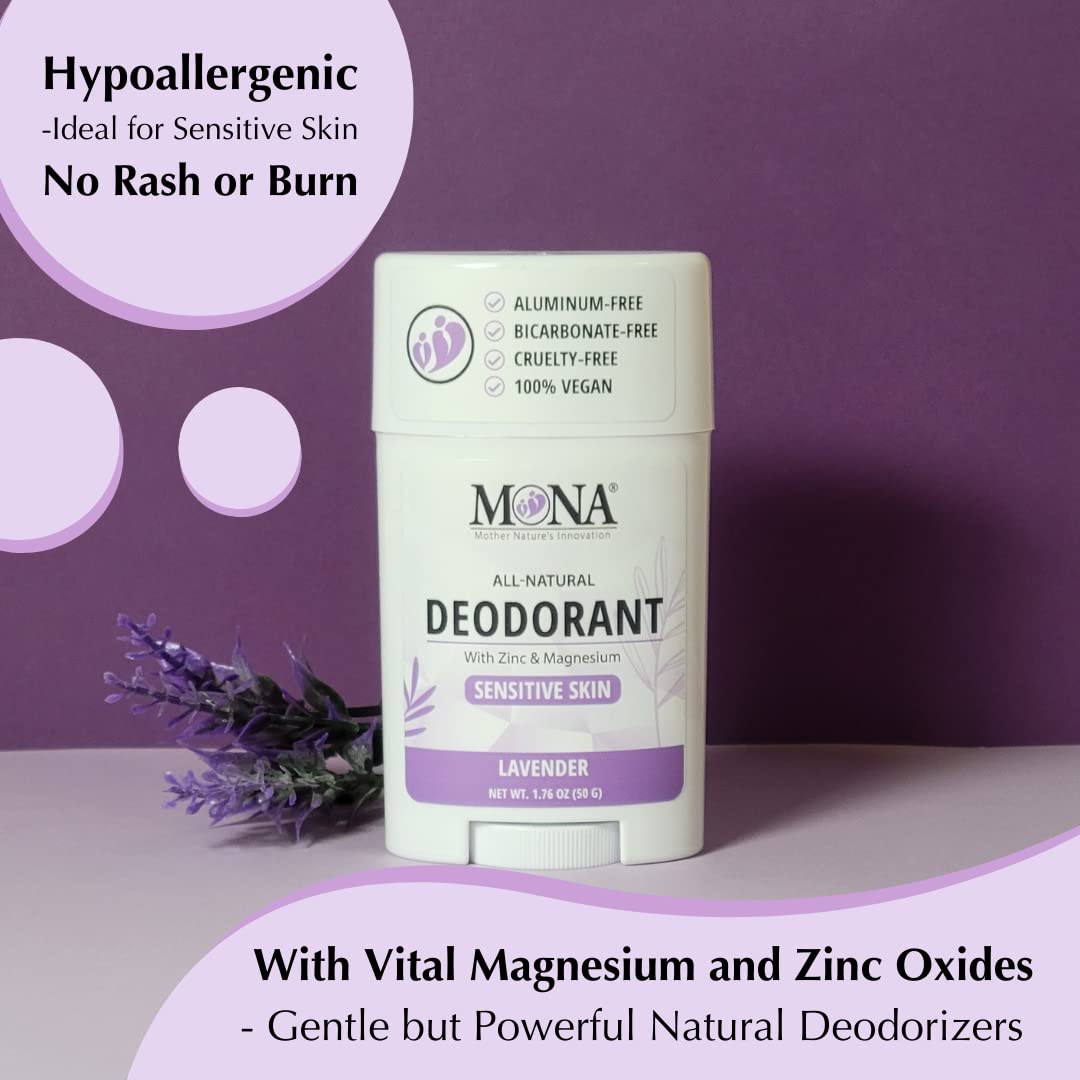 MONA BRANDS All Natural Deodorant For Women & Men - For Sensitive Skin - No Aluminum or Baking Soda - (LAVENDER 1.76 Oz) Beauty and Personal Care MONA