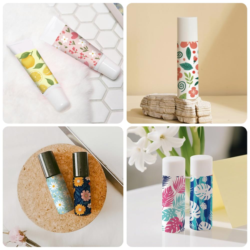 Peacoblue 160Pcs Lip Balm Labels Sticker for Tubes 2.1"x1.7" Solid Floral Fruit Pattern, 8 Styles Waterproof Chapstick Labels Glossy for Homemade Lip Beauty and Personal Care peacoblue