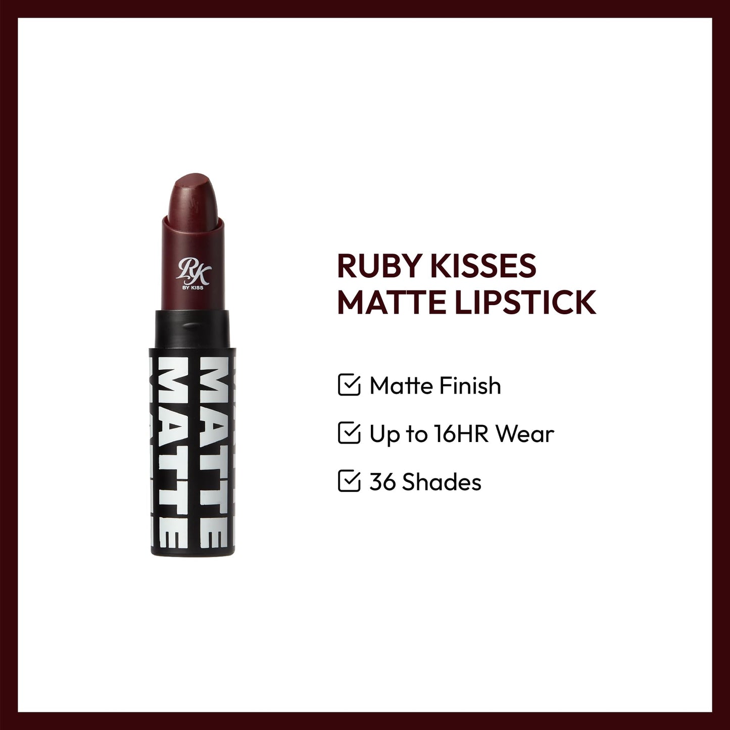 Ruby Kisses Lipstick, Matte Finish, Long-Lasting, Highly Pigmented, Smooth Apply, Full Coverage Lip Color Makeup (Berry Bossy) Beauty & Personal Care Ruby Kisses