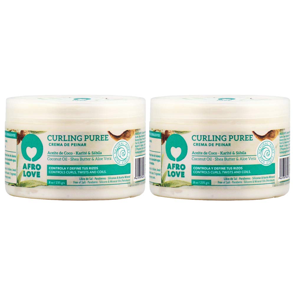 Afro Love Curling Puree 8oz (Pack of 2) Curl Cream for Defining Curls, Twists & Coils - Frizz Control, Hydrating & Moisturizing - Sulfate-Free Beauty & Personal Care Afro Love