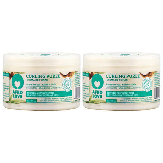 Afro Love Curling Puree 8oz (Pack of 2) Curl Cream for Defining Curls, Twists & Coils - Frizz Control, Hydrating & Moisturizing - Sulfate-Free Beauty & Personal Care Afro Love