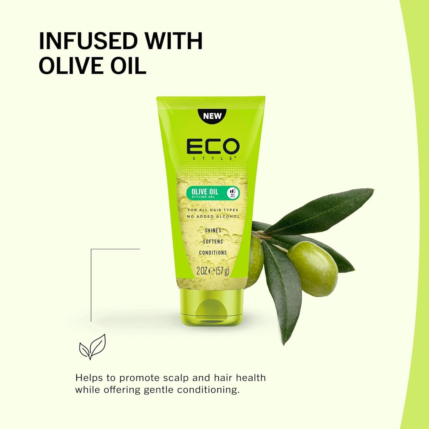 Eco Style Olive Oil Hair Gel 2 oz - Travel Size Maximum Hold Styling Gel for Smooth, Shiny, and Moisturized Hair, Perfect for On-the-Go Grooming Beauty and Personal Care Eco Style