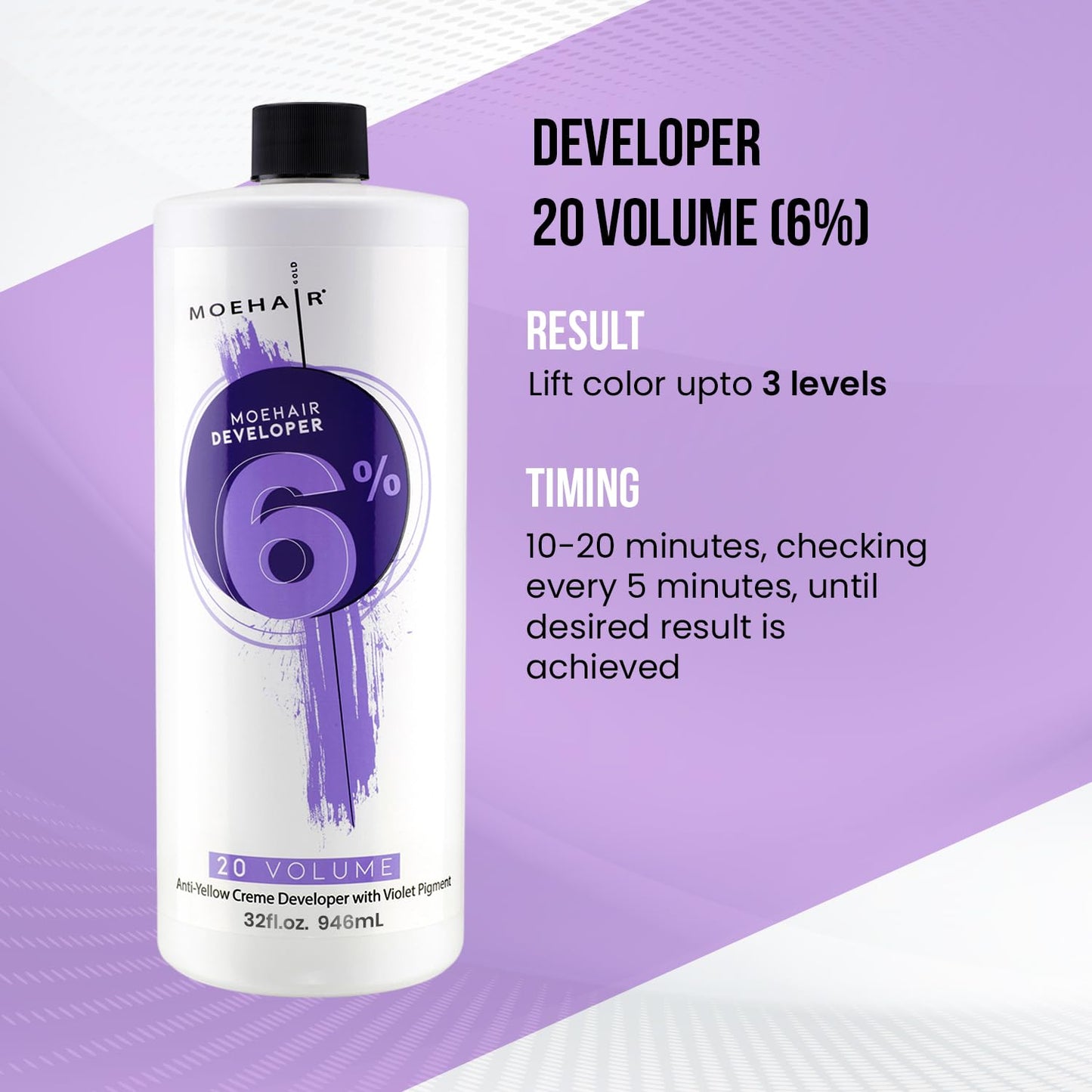 MOEHAIR Hair Color Developer 6% Hydrogen Peroxide | 20 Volume Cream Developer for Hair Coloring and Bleaching | Advanced Anti-Yellow Action | Beauty & Personal Care MOEHAIR