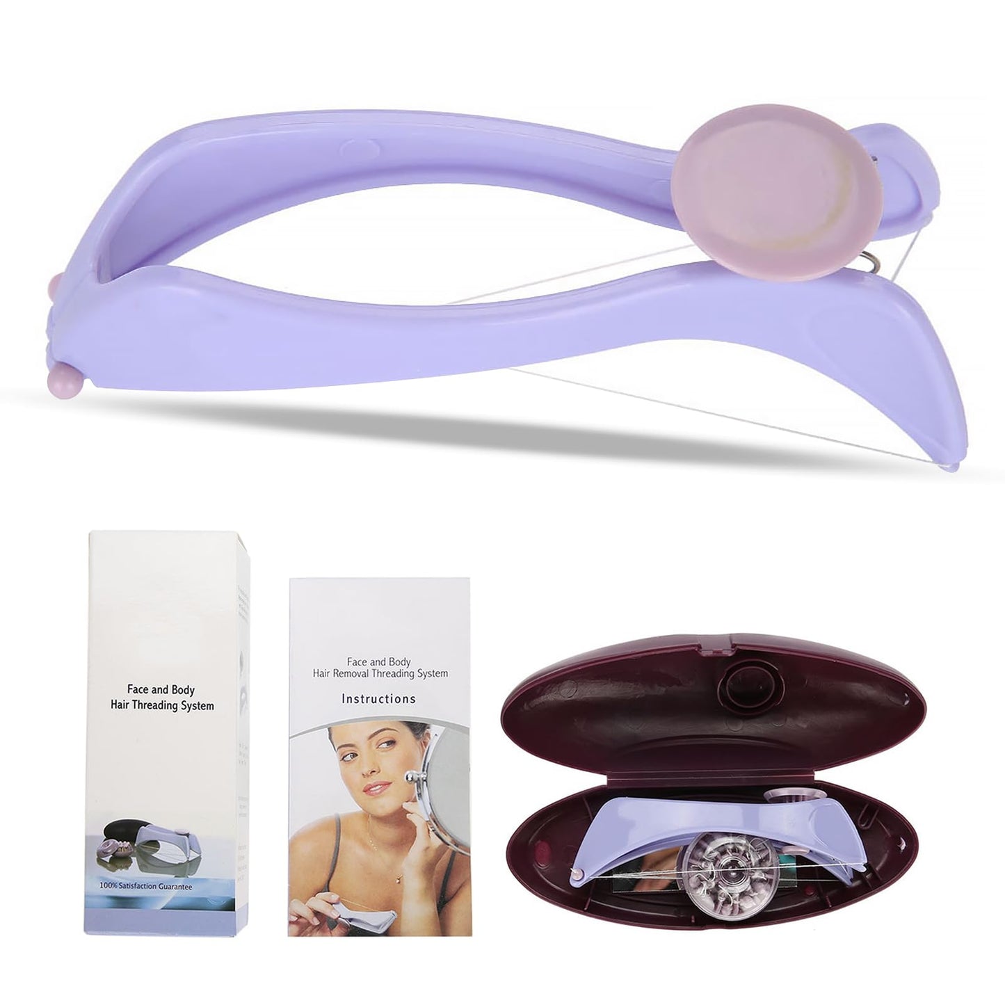 Facial Hair Removal for Women Facial Neck Hair Removel Cotton Threading Epilator Hair Removing Tool with 10 Cotton Lines (glasses case) Beauty and Personal Care Uxsiya