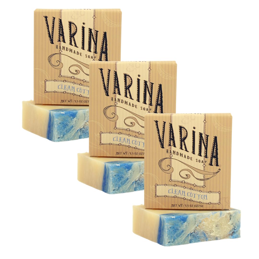 Varina Natural Clean Cotton Bar Soap - Gentle Cleansing for Sensitive Skin, Fresh - 3 Pack Beauty & Personal Care Varina