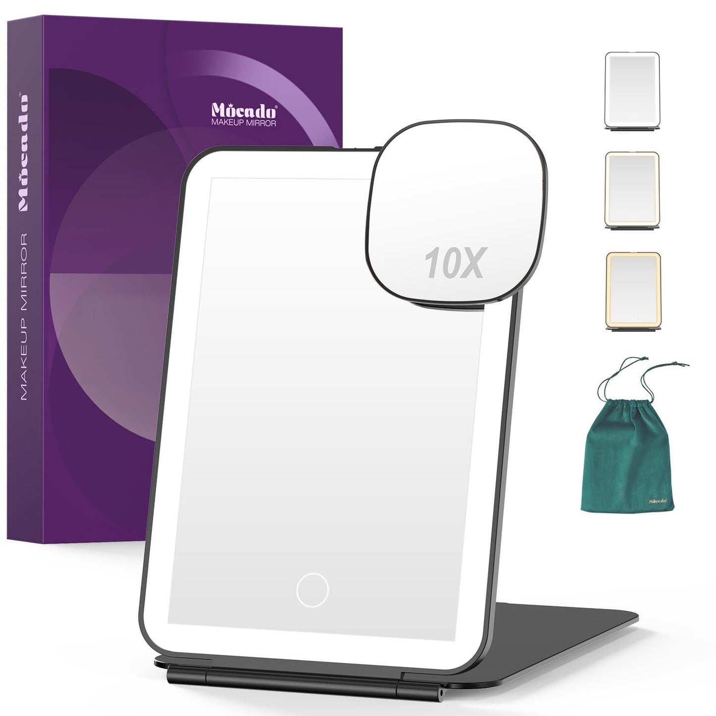 Mocado LED Foldable Travel Makeup Mirror - 5x7 inches 3 Colors Light Modes USB Rechargeable Touch Screen, Portable Tabletop Cosmetic Mirror Beauty & Personal Care Mocado