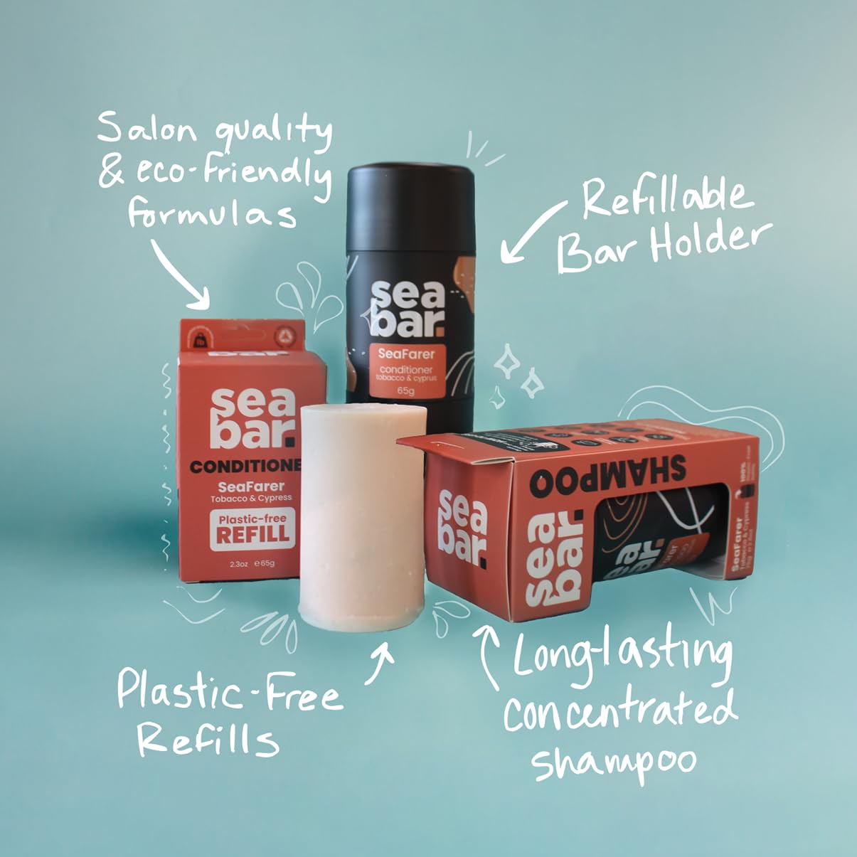 SeaBar Shampoo & Conditioner Bar Set - All Natural Hair Shampoo - Vegan, Sulfate-Free, Eco Friendly Zero Waste Reusable Packaging with Travel Beauty & Personal Care SeaBar