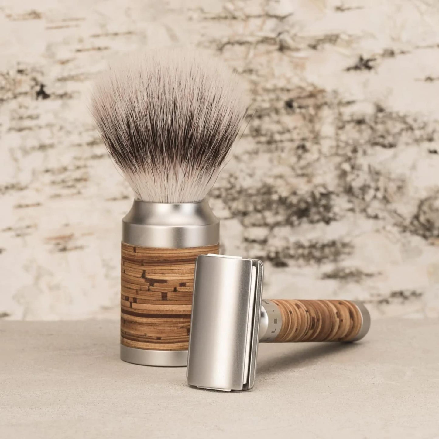 MÜHLE ROCCA Birch Bark & Stainless Steel 3-Piece Shaving Set - Silvertip Badger Brush, Safety Razor & Stand - Safety Razor Kit & Shaving Kit, Straight Beauty and Personal Care MÜHLE