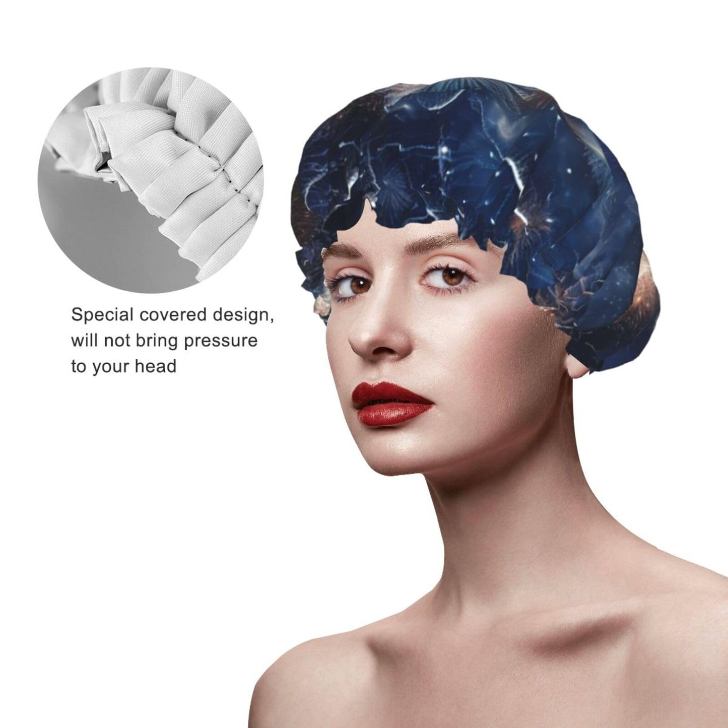 New Year Pyrotechnics Shower Cap For Women Reusable Double Layers Bathing Bath Cap Hair Caps Waterproof Elastic Band Ladies Spa Salon Shower Hat Hair Beauty and Personal Care GDSHJKLW