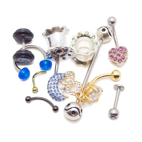 BodyJewelryOnline Randomly Picked Body Jewelry Pack [10 Pieces: Belly/Nose/Nipple/Tongue/Ear/Lip Rings], Mixed Styles/Designs Beauty & Personal Care BodyJewelryOnline