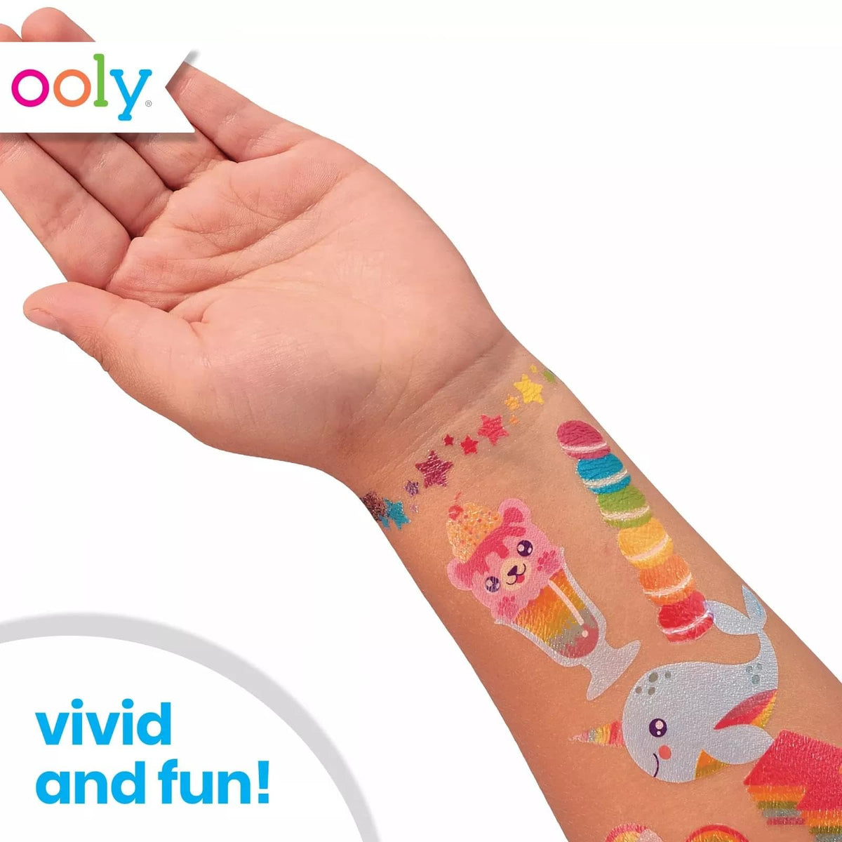 OOLY Temporary Tattoos for Kids, 50 Pc - Dinosaur, Guitar, Robot and More