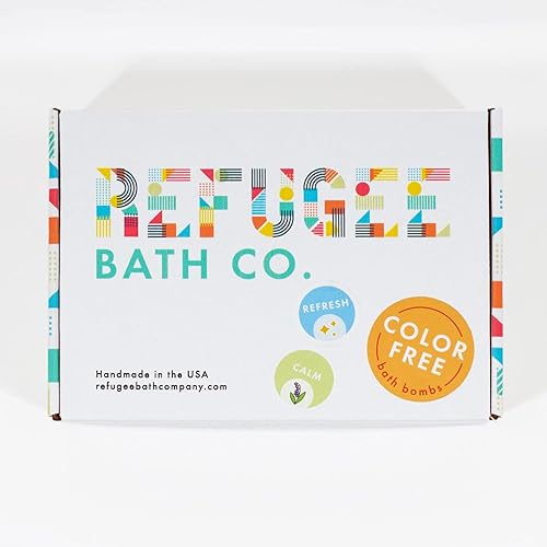 Refugee Bath Co. Variety Pack Bath Bombs, Color-Free Calm and Refresh Scents, 2.5 oz, Support Refugee Employment in The USA Beauty & Personal Care Refugee Bath Co.