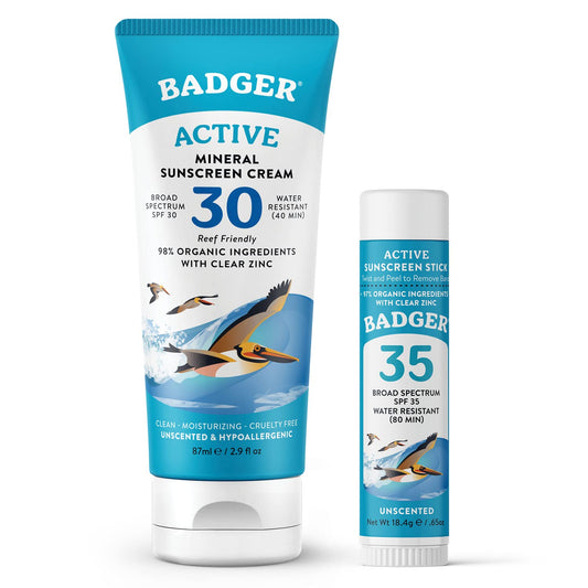 Badger Mineral Sunscreen Combo, SPF 30 Cream & SPF 35 Face Stick, Organic Ingredient with Mineral Zinc Oxide, Unscented Reef Safe Sunscreen Set, Broad Beauty & Personal Care Badger
