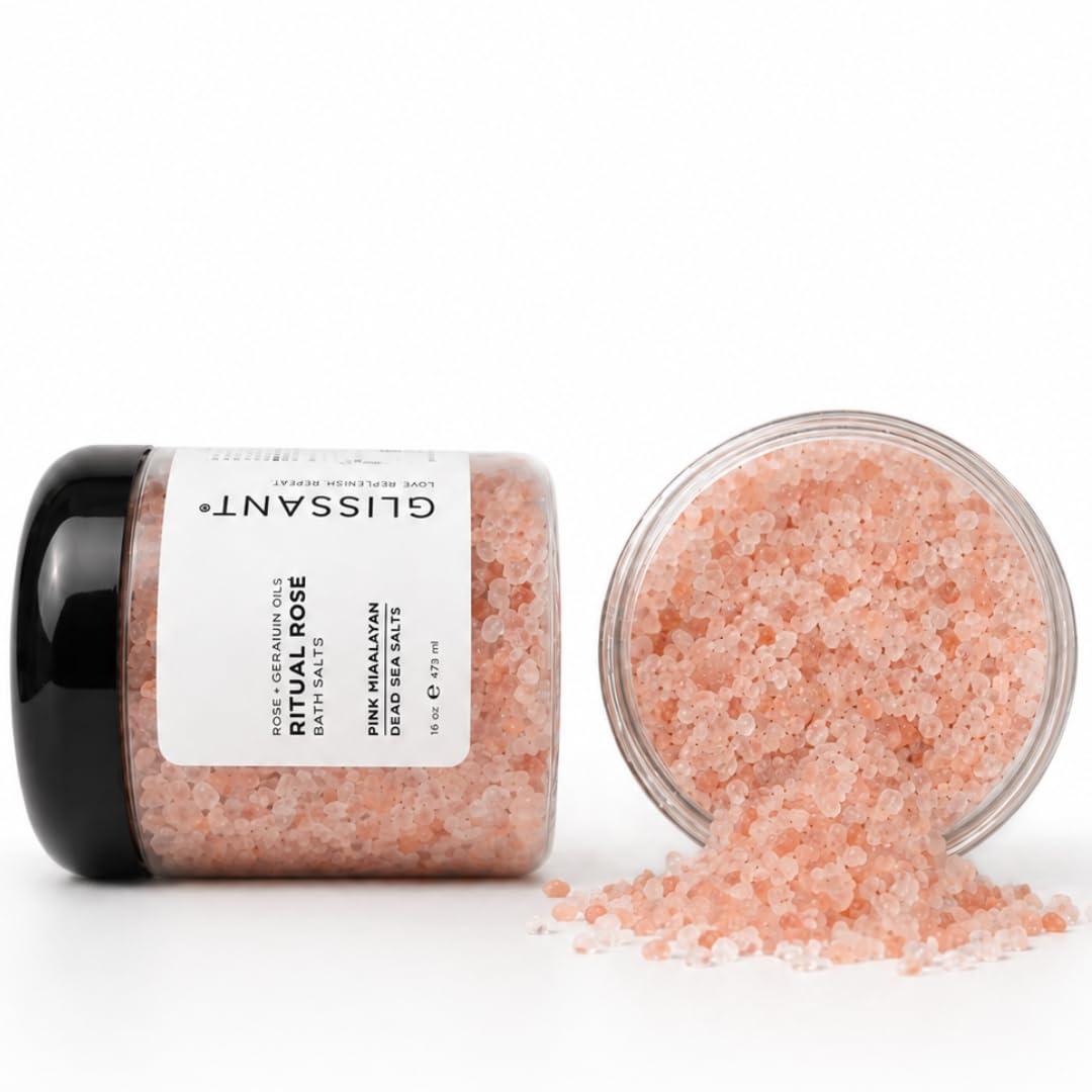 Glissant Ritual Rosé Bath Salts - Magnesium-Infused Luxury Soak with Dead Sea Salt, Pink Himalayan Salt, Rose & Geranium Essential Oils - Calming Beauty and Personal Care GLISSANT