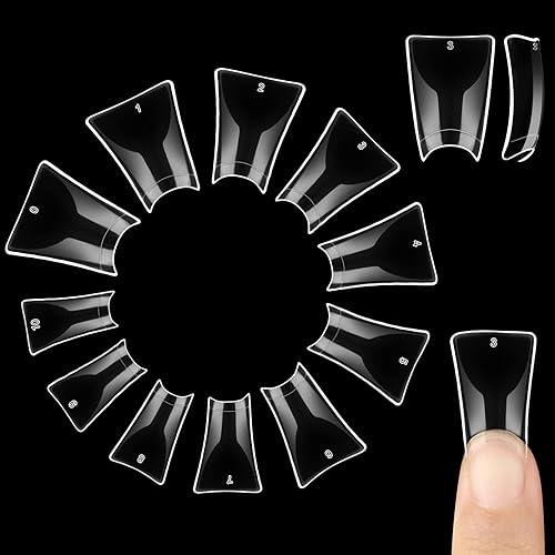 NOVO OVO 550 pcs Transparent Clear Crystal Duck Feet Style Flare Nail Tips Y2K Vibe Half Cover C Curve Wide French False Nail Extension Tips Acrylic Beauty & Personal Care NOVO OVO