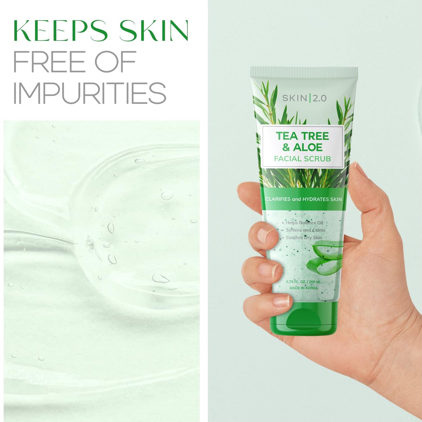 Skin 2.0 Tea Tree & Aloe Gentle Exfoliating Scrub - Dermatologist Tested, Multi-Tasking Cleanser, Clears Skin - Anti-Aging, Clean Beauty, Cruelty-Free Beauty & Personal Care Skin 2.0