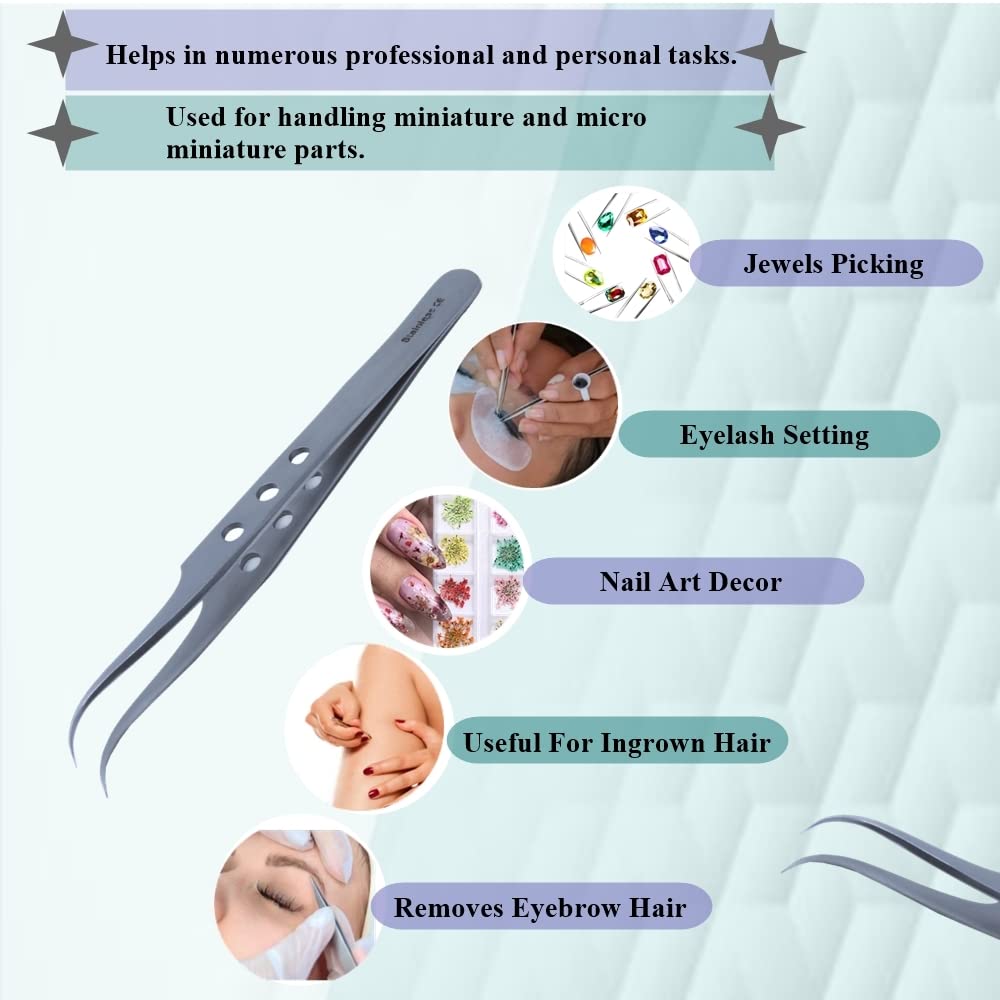 Professional Stainless Steel Tweezers 4.75" with Fine Precision Tips & Fenestrated Handle Suitable for Facial Hair, Splinter and Ingrown Hair Removal Beauty and Personal Care HIGH TECH INSTRUMENTS