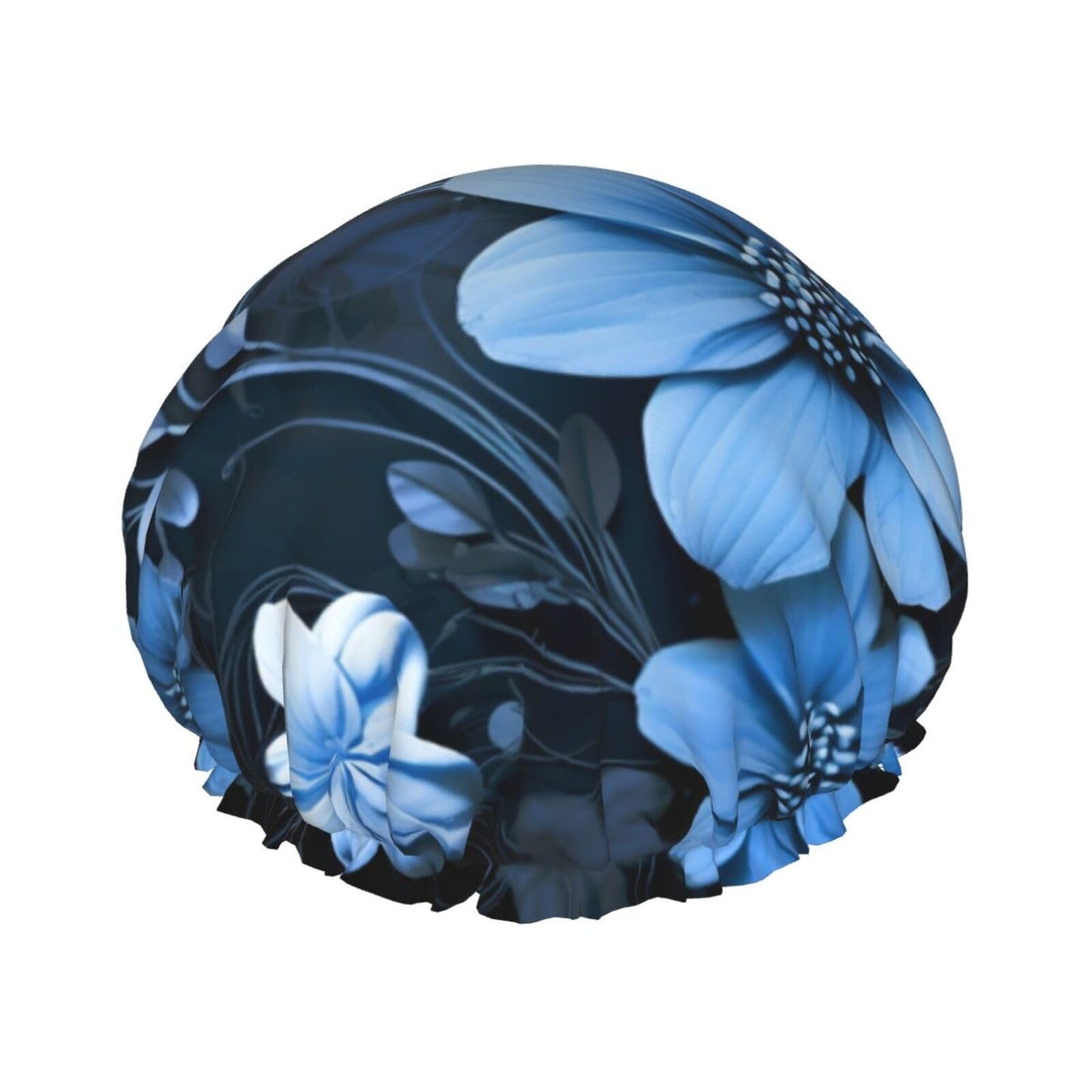 Blue Flowers Shower Cap for Women Men Large Reusable Shower Bonnet Double-Layer Waterproof Bath Caps Elastic Band Hair Hat for All Hairstyles Beauty and Personal Care BWLHJKE