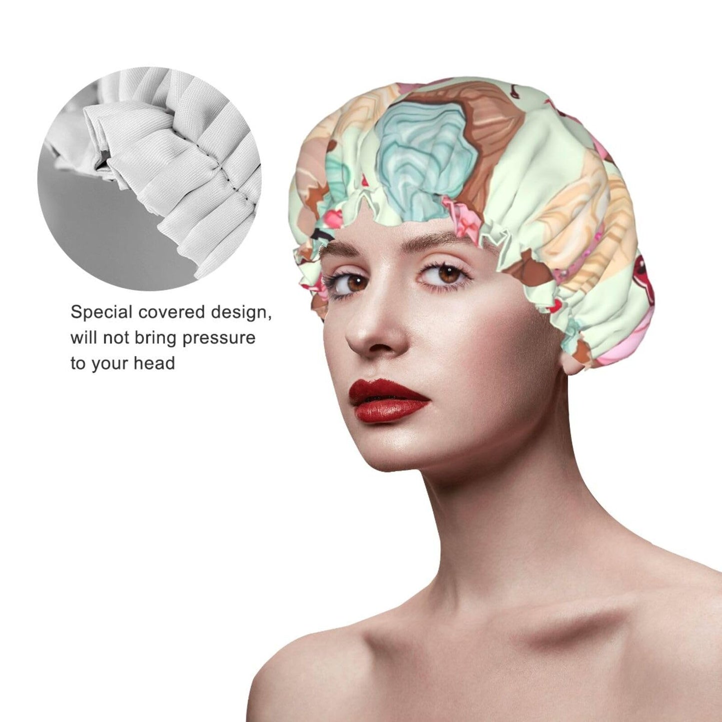 Cupcake Shower Cap for Women Men Large Reusable Shower Bonnet Double-Layer Waterproof Bath Caps Elastic Band Hair Hat for All Hairstyles Beauty and Personal Care BWLHJKE