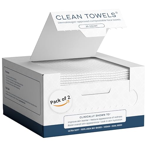 Clean Skin Club Clean Towels®, 100% USDA Biobased Face Towel, Disposable Face Towelette, Eczema Association Accepted, Makeup Remover Dry Wipes, Ultra Beauty & Personal Care CLEAN SKIN CLUB