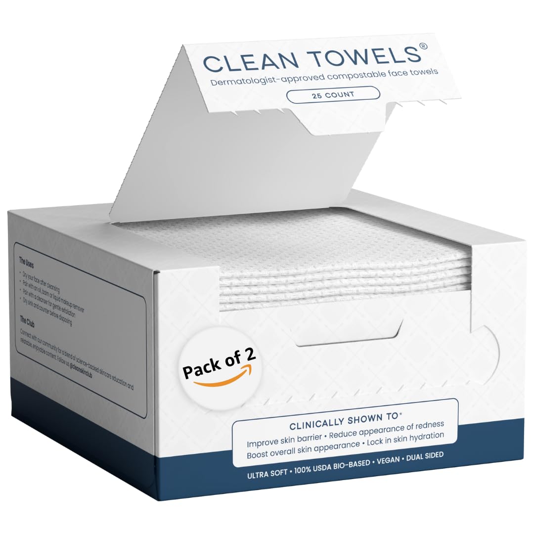 Clean Skin Club Clean Towels®, 100% USDA Biobased Face Towel, Disposable Face Towelette, Eczema Association Accepted, Makeup Remover Dry Wipes, Ultra Beauty & Personal Care CLEAN SKIN CLUB