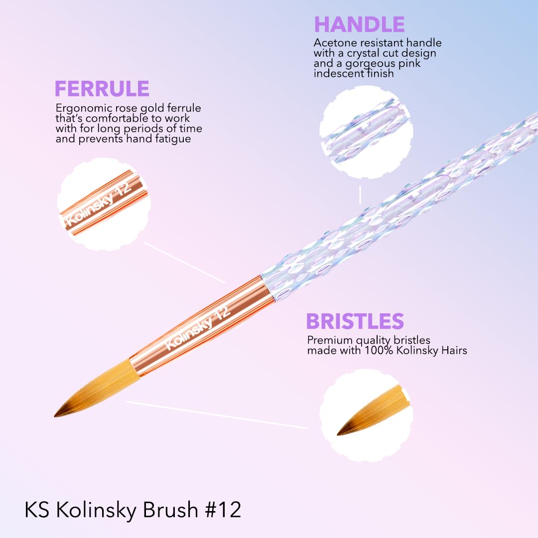 Kiara Sky Acrylic Brush #10 - Clear | 100% Pure Kolinsky | Crystal Cut Handle and Acetone Resistant Beauty & Personal Care KIARA SKY