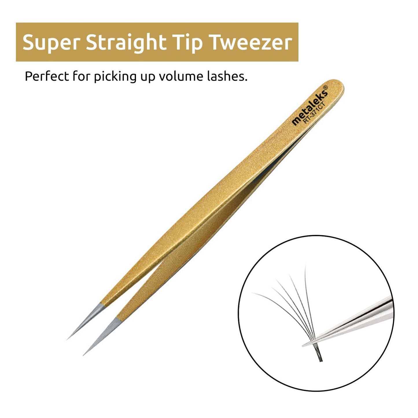 Tweezers for Eyelash Extension Hand Crafted Surgical Stainless Steel Metallic Gold Powder Coated (Supper Straight Tip.) Beauty & Personal Care metaleks