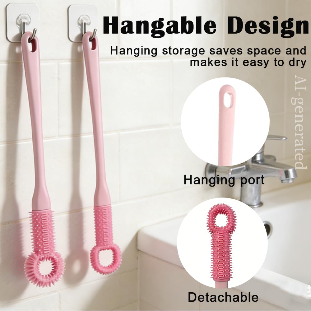 Hahaluk 2 Pack Foot Brush in Shower, Extended Handle Foot Scrubber, Soft Rubber for Cleaning Dead Skin, Dense Foam Toe Cleaning with Hanging Beauty and Personal Care HAHALUK