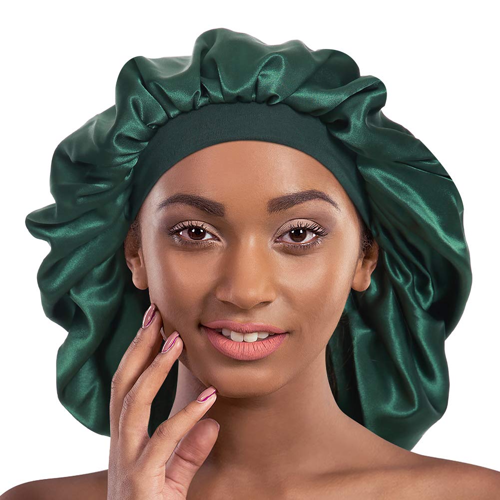 Alnorm Double Layered Satin Bonnet Oversized Sleep Cap for Hair Loss Women Green Beauty and Personal Care Alnorm