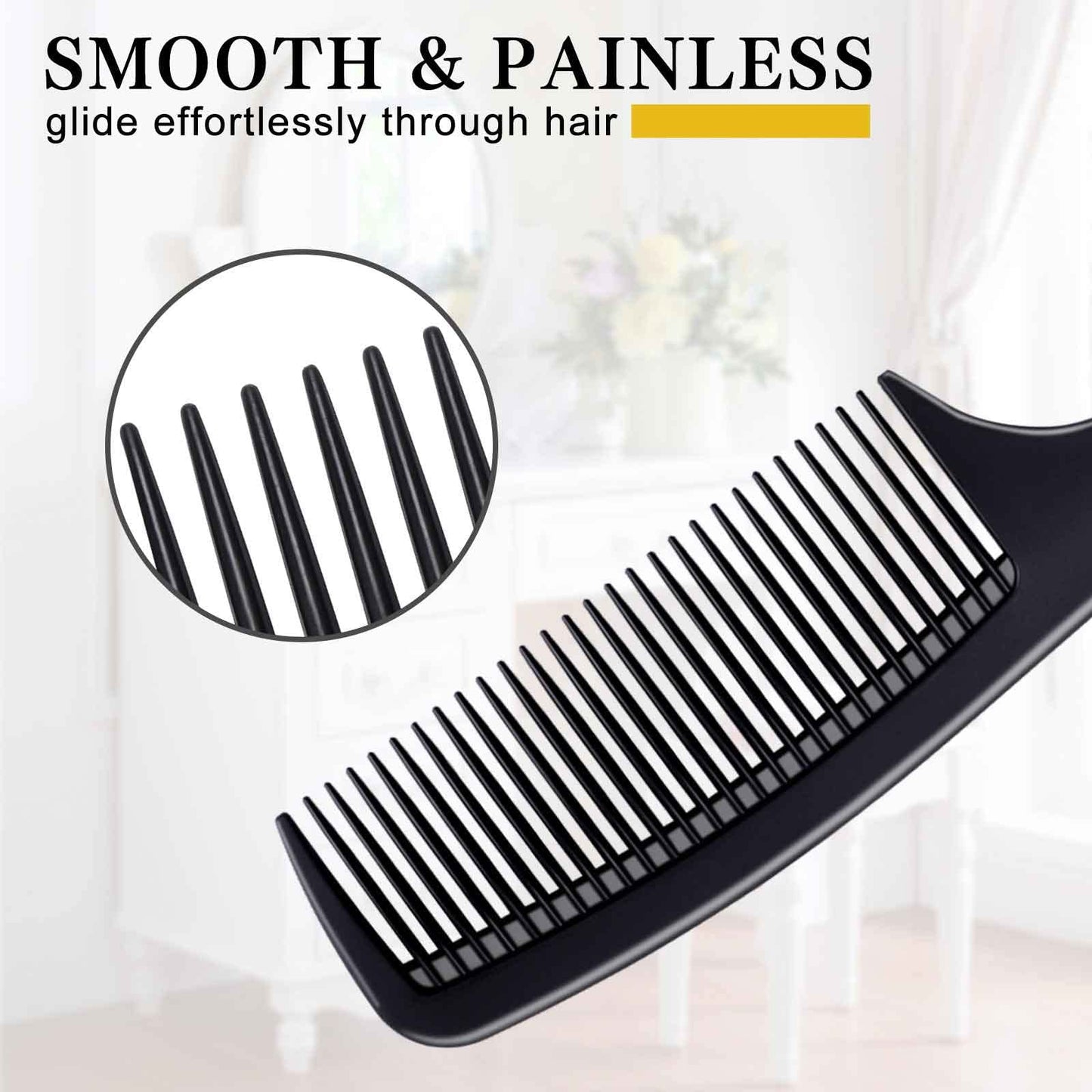 4 Pieces Combs for Women and Man, Premium Black Carbon Fiber Hair Comb Set for Teasing and Parting, Professional Combs for Hair Stylist, Fine and Wide Beauty and Personal Care Bealihelp