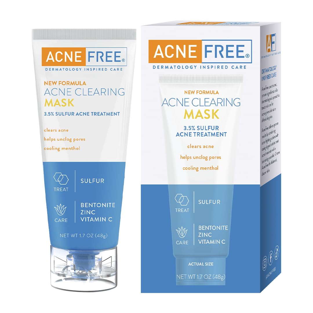 AcneFree Acne Clearing Mask, 3.5% Sulfur Acne Treatment, Absorbs Excess Oil and Unclogs Pores with Vitamin C, Bentonite, and Zinc, 1.7 Ounce Beauty & Personal Care AcneFree