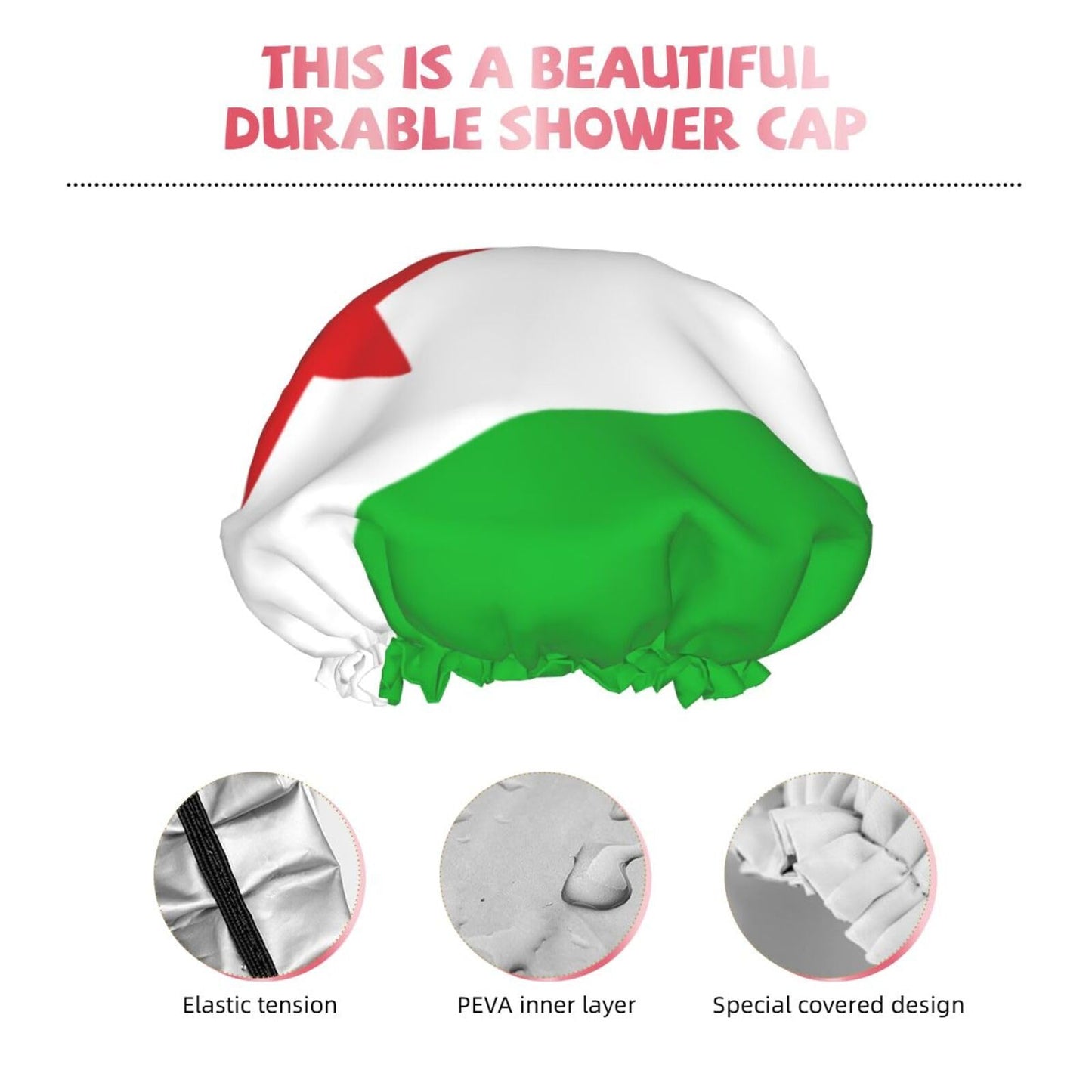 Djibouti Flag Prints Shower Cap Double Layer Lined Waterproof Bathing Shower Hat Beauty and Personal Care Hayyett
