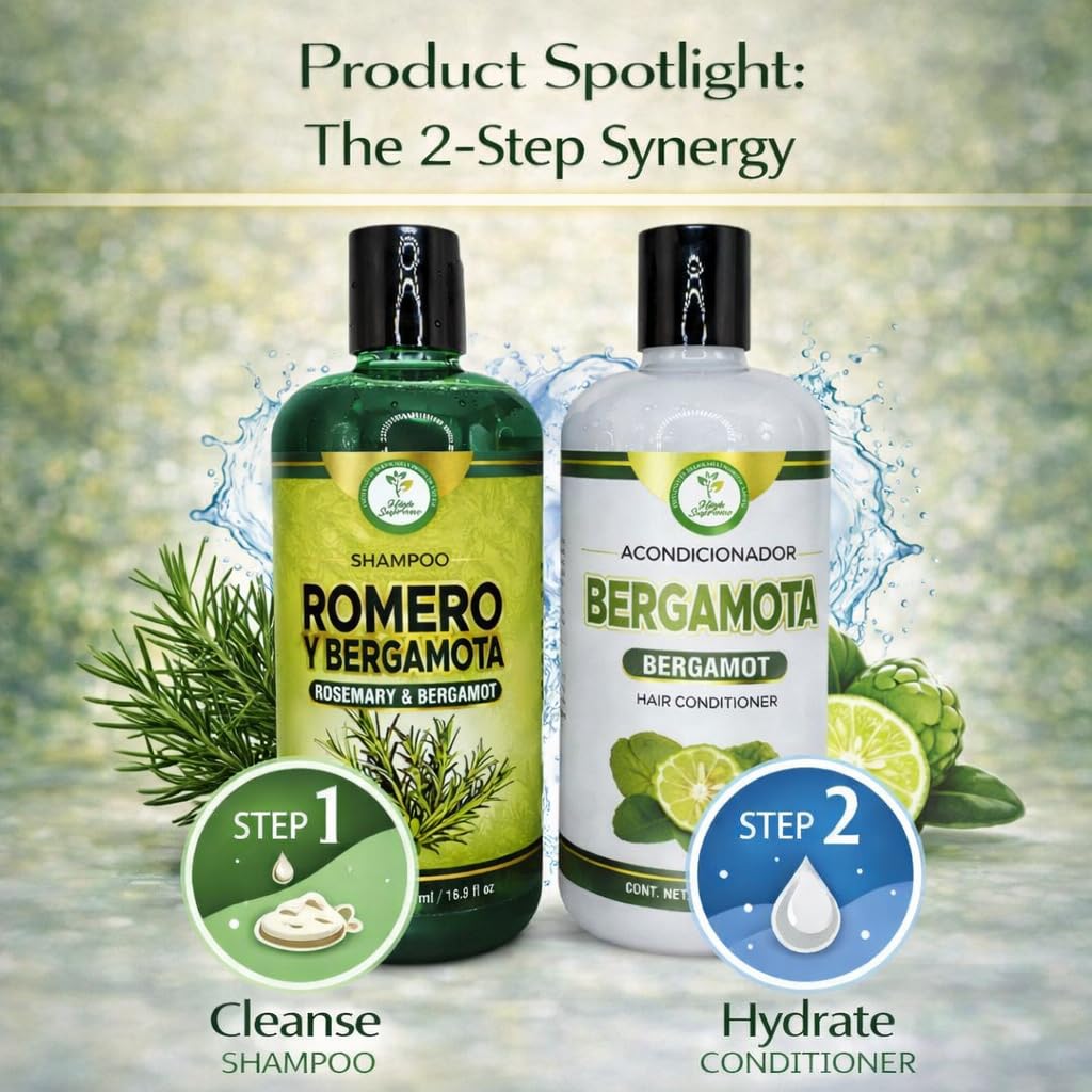 Romero & Bergamota (Rosemary & Bergamot)Shampoo and Conditioner Set-16.9 fl oz Each (500ml) - Botanical Hair Care Duo - Hydrates, Enhances Shine Beauty & Personal Care HIGH SUPREME