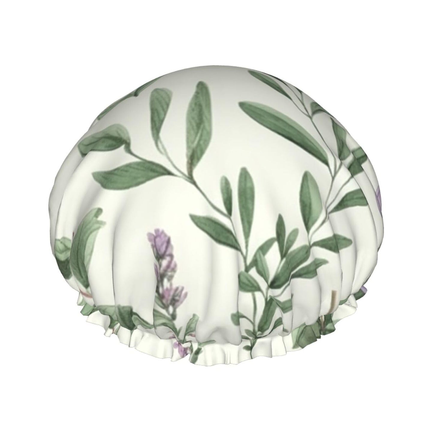 Reusable Shower Cap for Women Men Large Waterproof Shower Bonnet Washable Bath Cap Green Flower Herb Sage Leaves and Branches Hair Hat Elastic Band Beauty and Personal Care FJWSLCH
