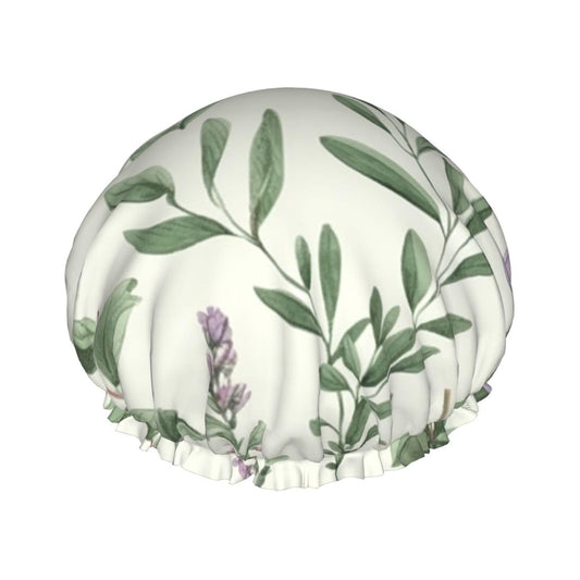 Reusable Shower Cap for Women Men Large Waterproof Shower Bonnet Washable Bath Cap Green Flower Herb Sage Leaves and Branches Hair Hat Elastic Band Beauty and Personal Care FJWSLCH