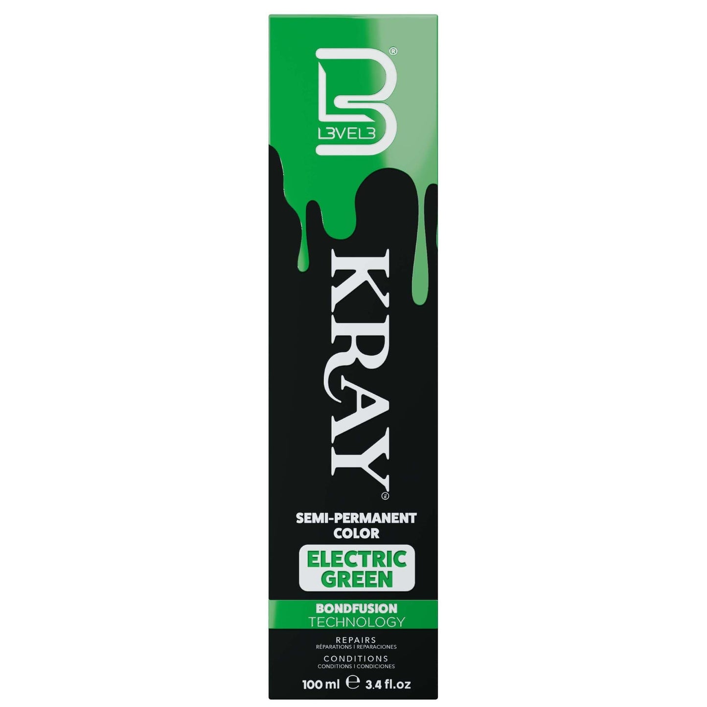 L3 - Level 3 Electric Semi Permanent Hair Color - Vibrant Long Lasting Shine - Argan Oil Protection - 100 ml - Electric Green Beauty & Personal Care L3