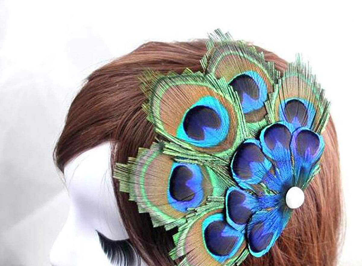 Women Bohemian Peacock Feather Hair Clip Hair Pin Elegant Fascinator Wedding Dance Party Headdress Headwear Hair Accessory Sequined Showgirl Headpiece Beauty & Personal Care Fodattm