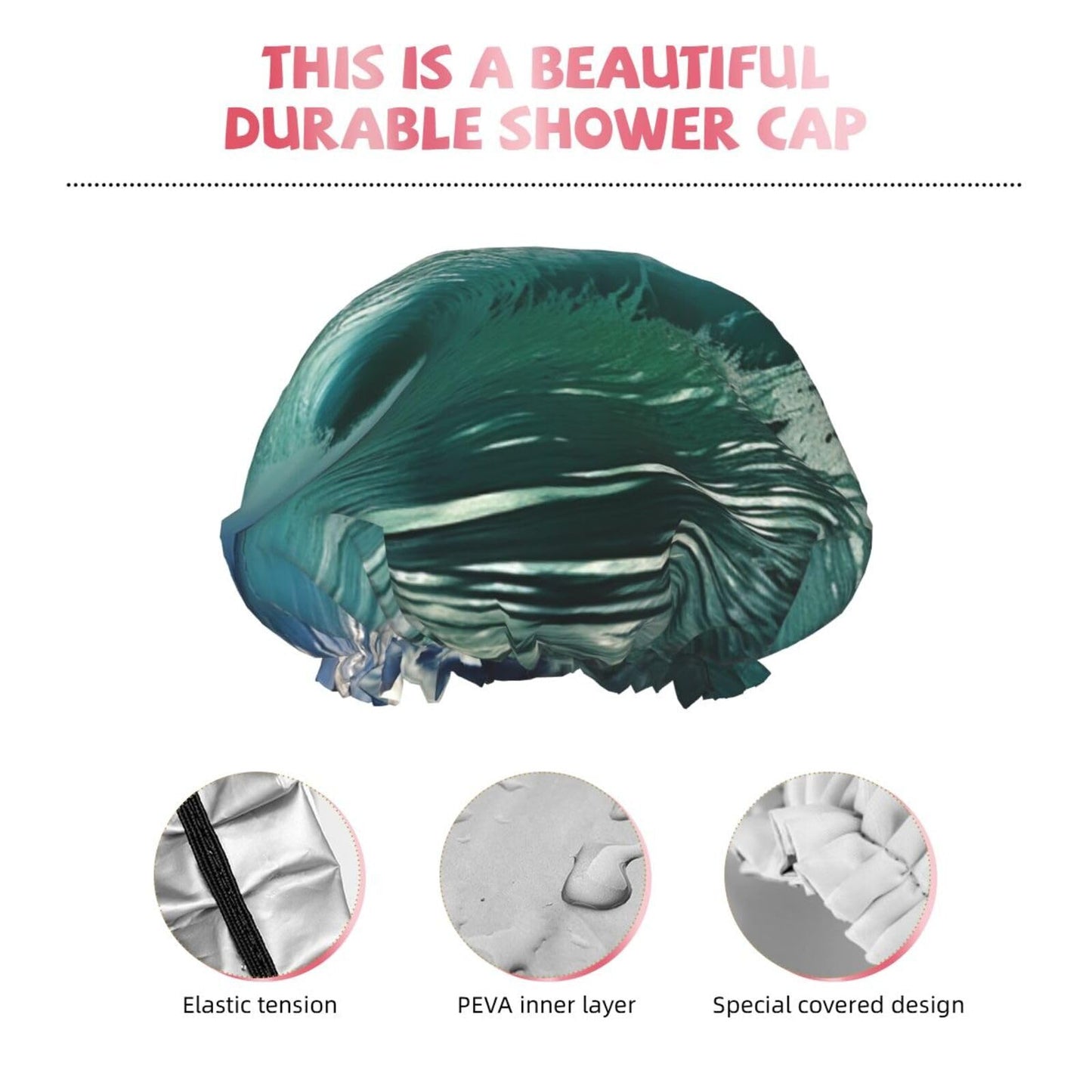 Big Ocean Wave Shower Cap For Women Reusable Double Layers Bathing Bath Cap Hair Caps Waterproof Elastic Band Ladies Spa Salon Shower Hat Hair Caps Beauty and Personal Care GDSHJKLW