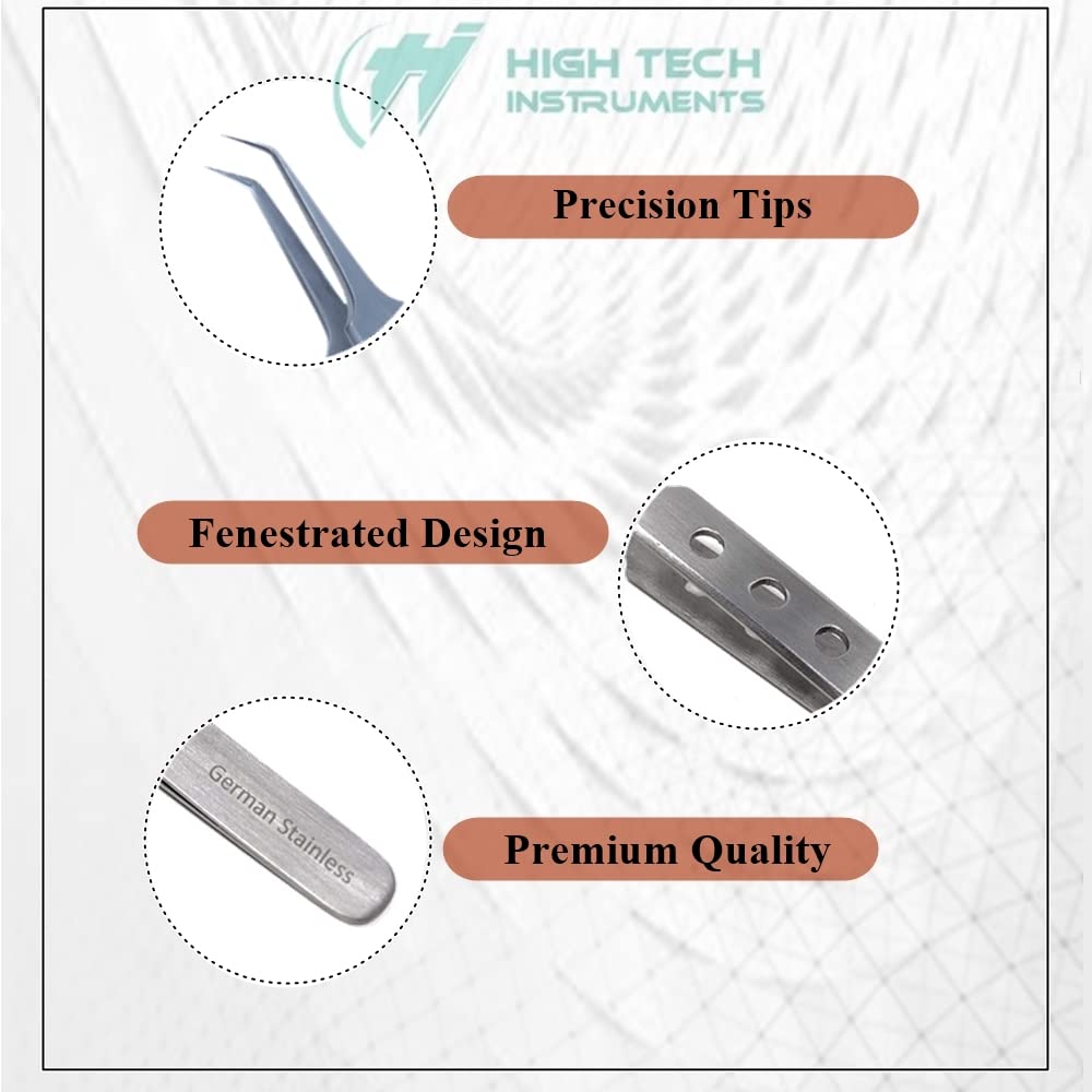 Professional Stainless Steel Tweezers 4.75" with Fine Precision Tips & Fenestrated Handle Suitable for Facial Hair, Splinter and Ingrown Hair Removal Beauty and Personal Care HIGH TECH INSTRUMENTS