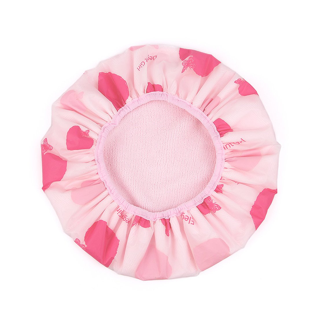 Ruilogod Pink PEVA Microfiber Dual Layers Heart Printing Waterproof Shower Bath Hair Cap Hat (id: 003 732 f25 779 33d Beauty and Personal Care Ruilogod