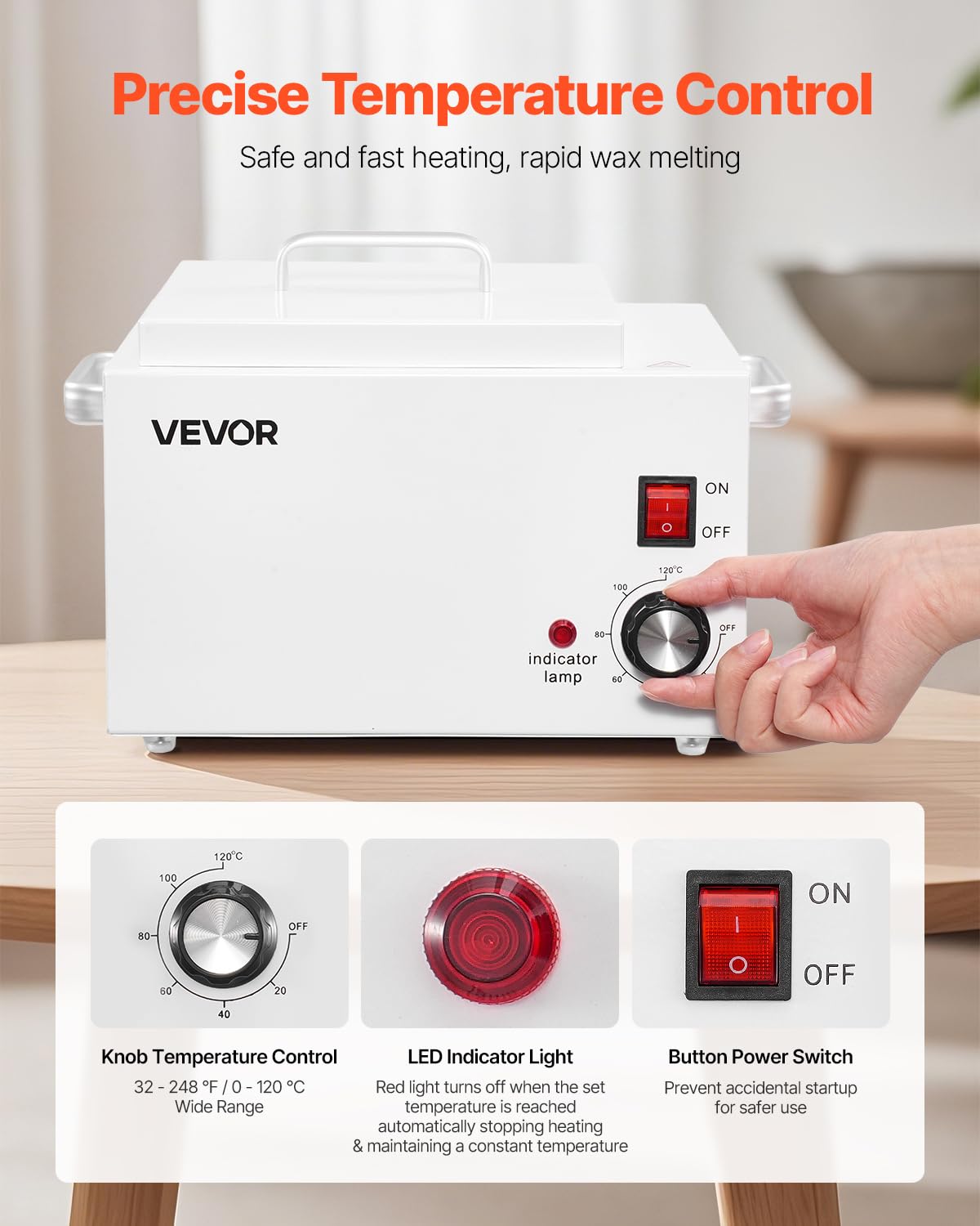 VEVOR Single Wax Warmer, 3000ML 300W Professional Wax Warmer for Hair Removal, 32 ?- 248 ? Adjustable & Non-Stick Waxing Heater Pot with 100PCS Waxing Beauty and Personal Care VEVOR