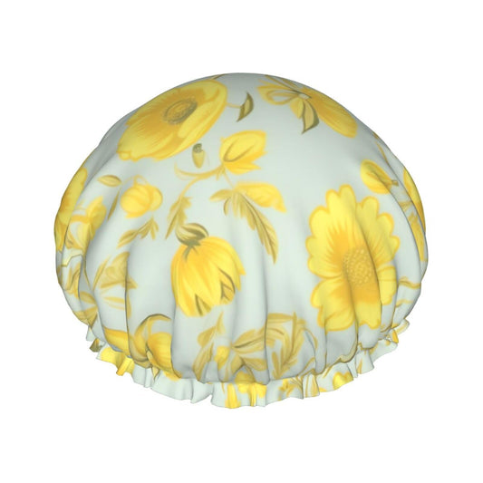 Yellow flower Shower Cap for Women Men Large Reusable Shower Bonnet Double-Layer Waterproof Bath Caps Elastic Band Hair Hat for All Hairstyles Beauty and Personal Care BWLHJKE