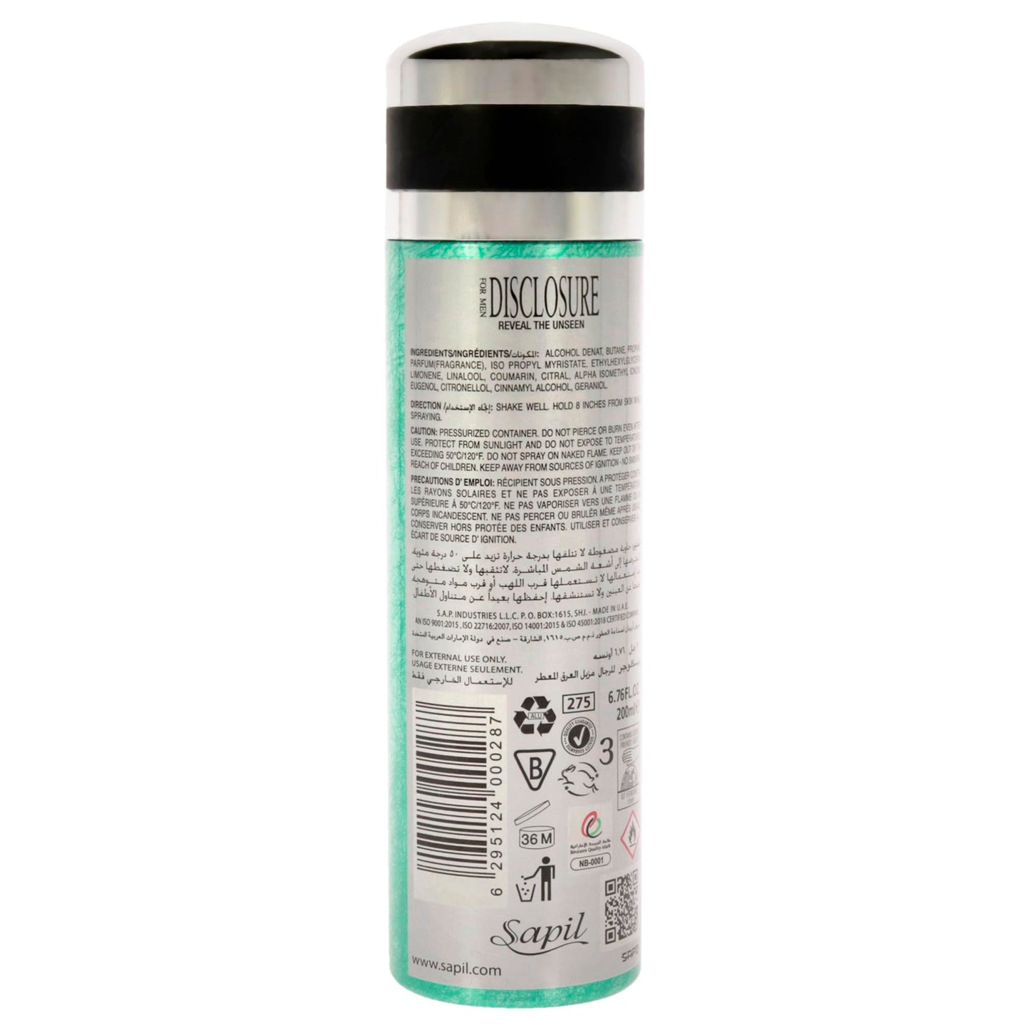 Disclosure by Sapil for Men - 6.76 oz Deodorant Spray Beauty and Personal Care Sapil
