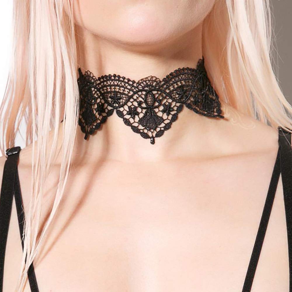 DoubleNine Lace Choker Collar Black Retro Gothic Hollow Tattoo Necklace Handmade Victorian Wedding Accessories for Women Girls Beauty & Personal Care Doubnine