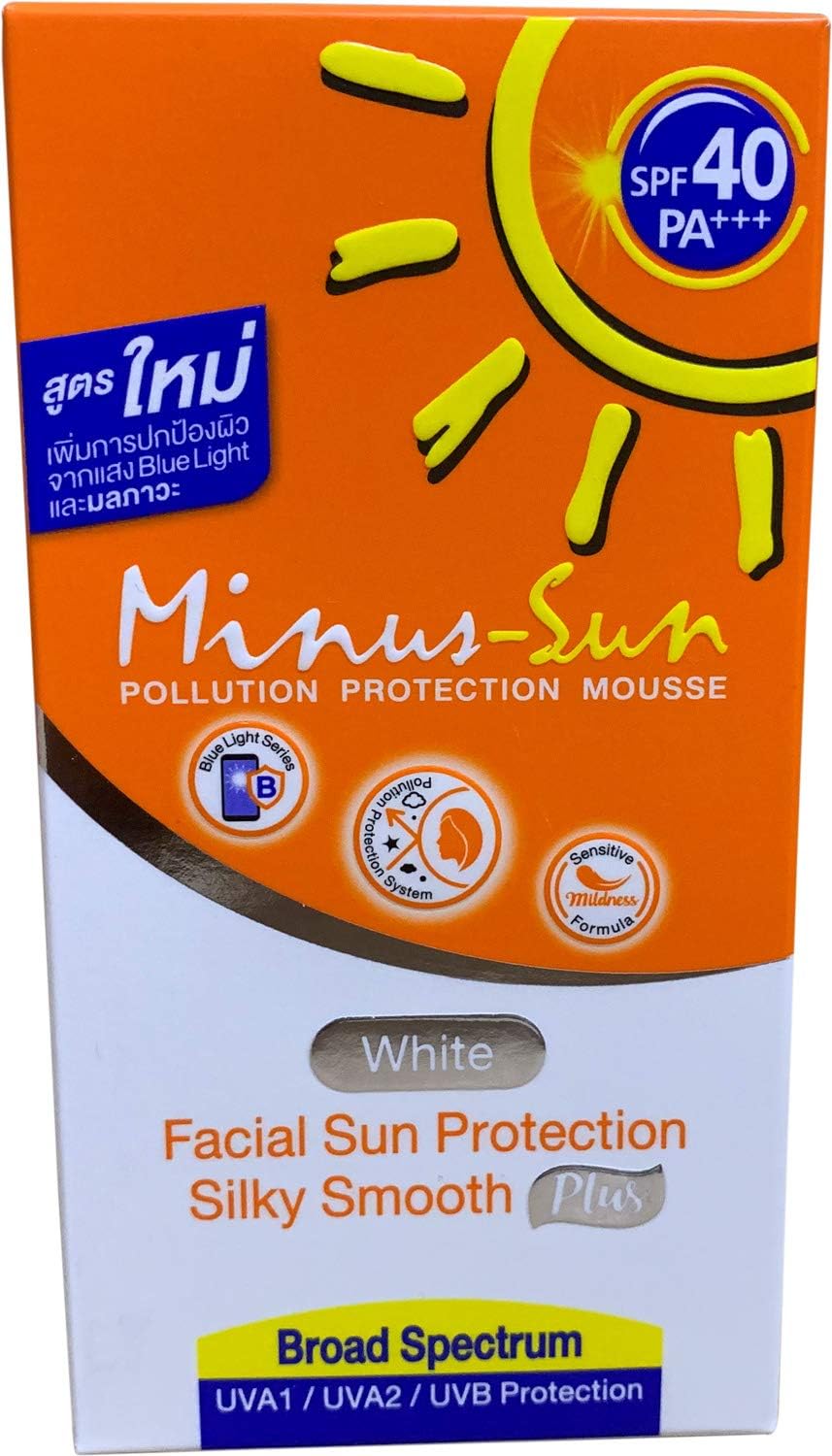 Minus-Sun SPF40 PA+++ (White) Pollution Protection Mousse 30 Gram. Facial Sun Protection Silky Smooth Plus UVA1 UVA2 and UVB Protection Beauty & Personal Care Minus Sun