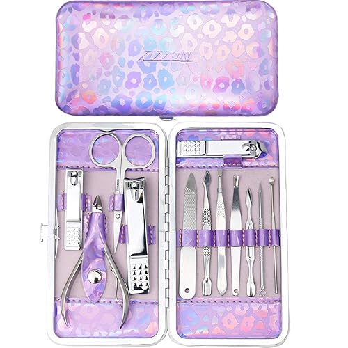 ZIZZON Nail Clippers Kit Manicure Pedicure Set with Holographic Case(Purple) Beauty & Personal Care ZIZZON