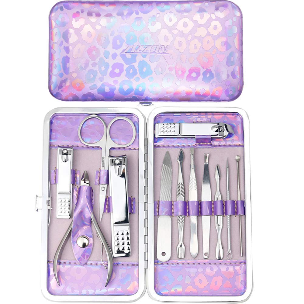 ZIZZON Nail Clippers Kit Manicure Pedicure Set with Holographic Case(Purple) Beauty & Personal Care ZIZZON