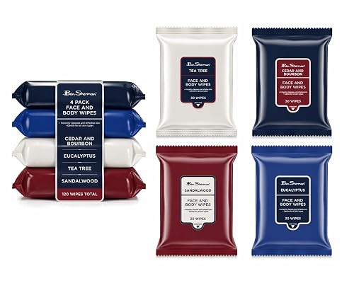 Ben Sherman Men's Face Wipes - 4 Pack (120 Total) Cleansing Wipes for Men with Cedar & Bourban, Eucalyptus, Tea Tree & Sandalwood Beauty & Personal Care Ben Sherman