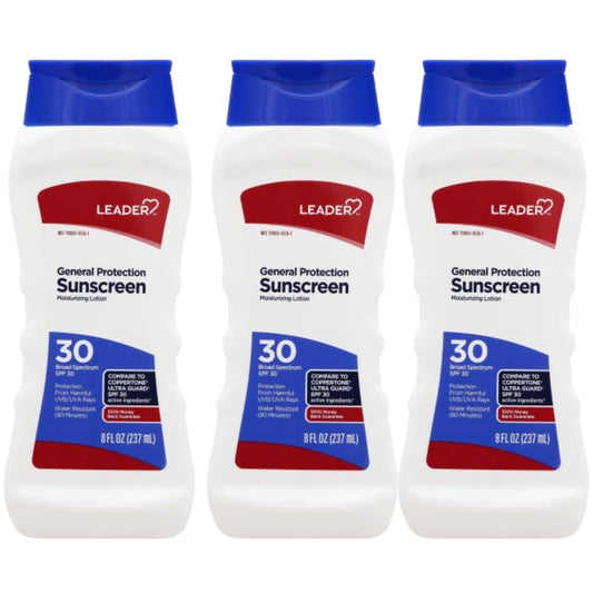 LEADER General Protection Sunscreen Lotion Broad Spectrum SPF 30, Water Resistant Moisturizing Lotion, 8 Ounce, Pack of 3 Beauty & Personal Care Leader