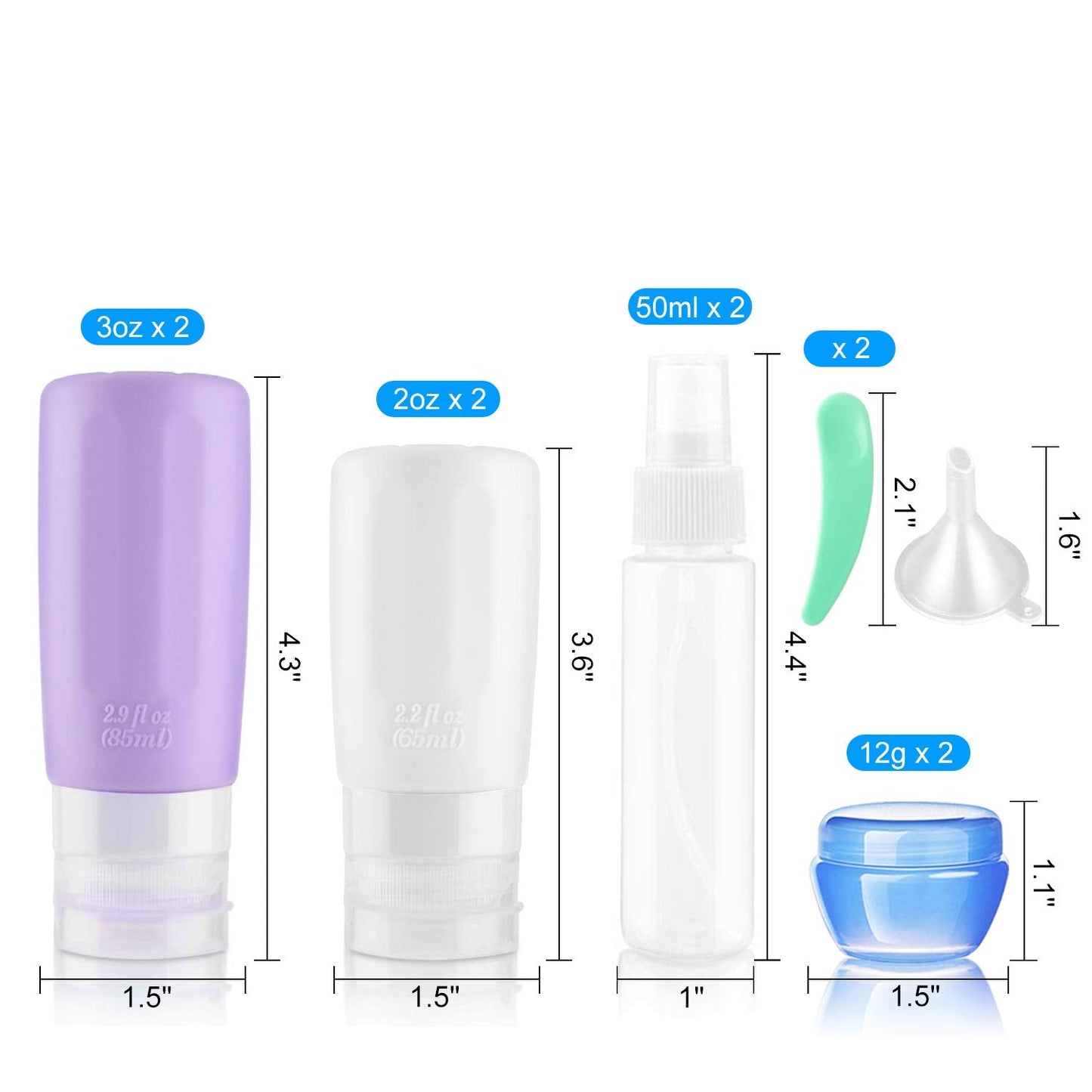Travel Bottles Kit, TSA Approved Leak Proof Portable Toiletry Containers Set, Clear PET Flight Size Cosmetic Containers for Lotion, Shampoo Beauty & Personal Care Vitog